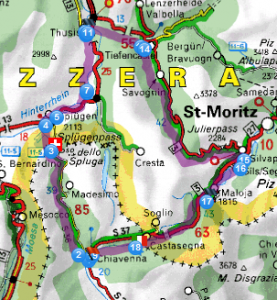 Mappa Spluga Julierpass Maloja